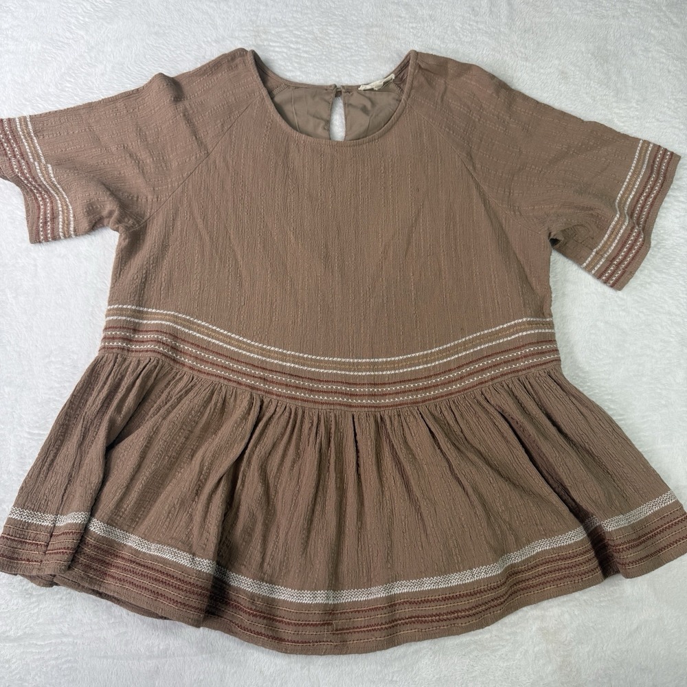 Tea N Rose Babydoll Top Medium Brown Peasant Cottagecore Boho‎ Silhouette